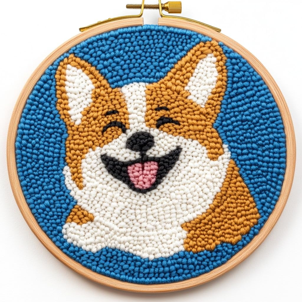 DIY Punch Needle kits Cute Corgi Dog Smile Easy for Beginners Punch ...