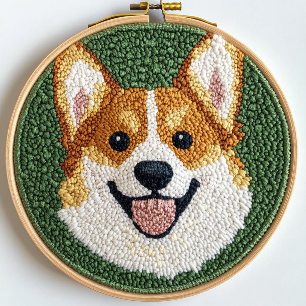 DIY Punch Needle kits Cute Corgi Dog Smile Easy for Beginners Punch ...