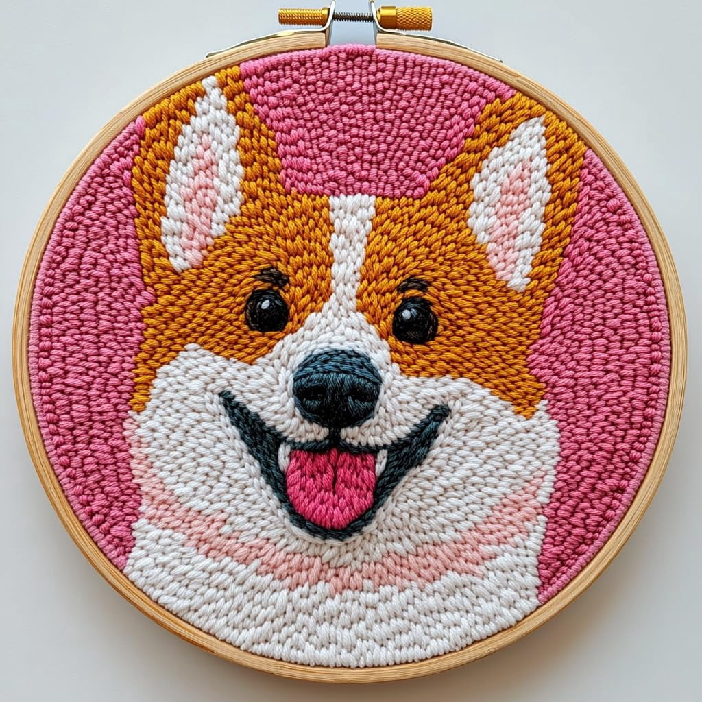 DIY Punch Needle kits Cute Corgi Dog Smile Easy for Beginners Punch ...