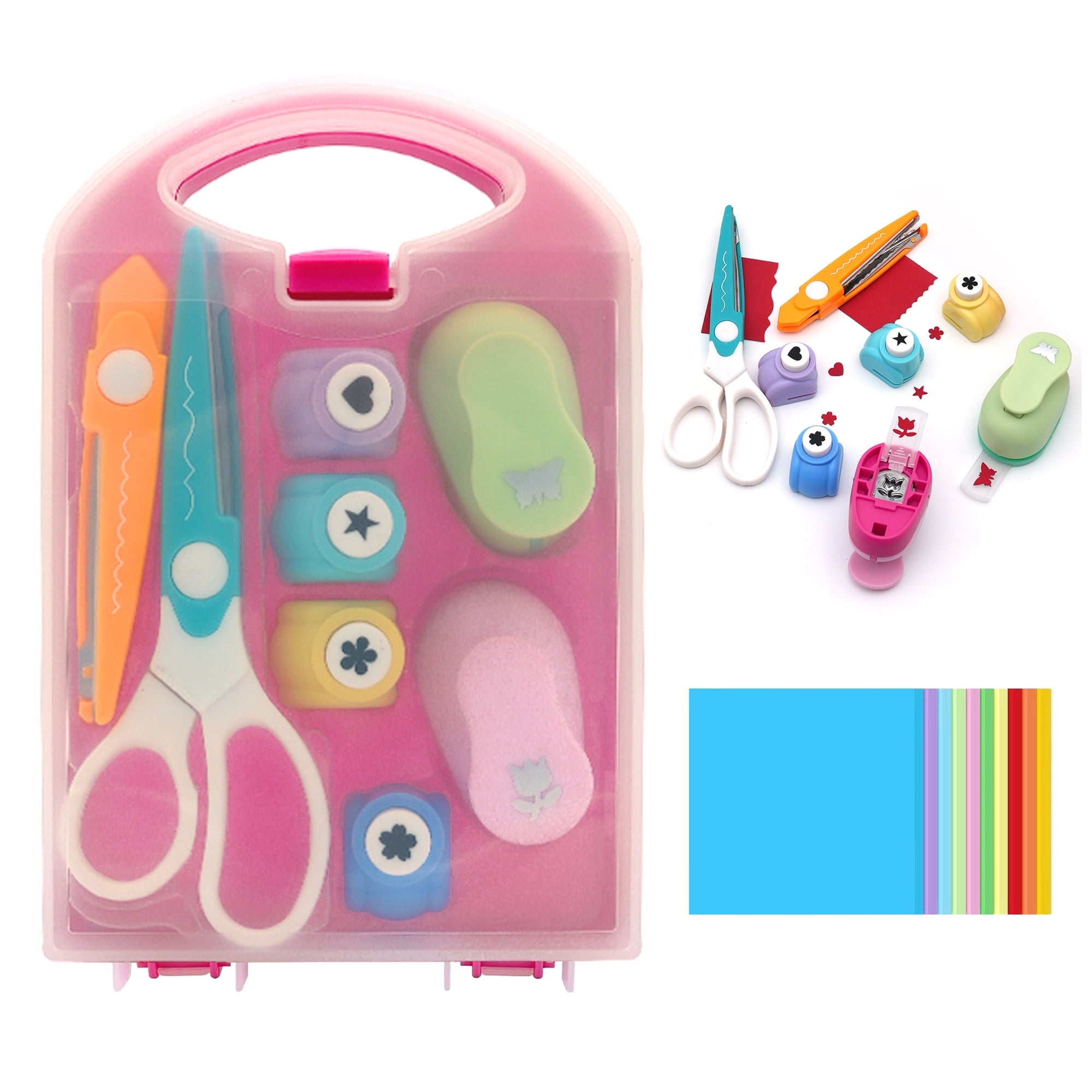 DIY Puncher Craft Set, 8 Pcs Hole Punch Set with Leaf, Butterfly, Star, Heart, Flower Shapes for Greeting Cards, Scrapbooks & Holiday Decorations, Includes 100 Paper Cutouts