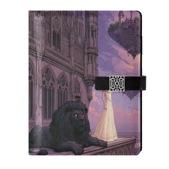 DIY Purple Castle Printed Microfiber Leather Notebook 9.2x6.7" Refillable Binder Journal with Pen Loop&Pockets 100 Sheets