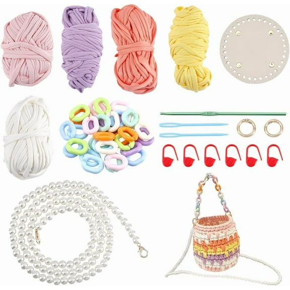 DIY Purse Knitting Kit Colours Hand Woven Bucket Bag Kits Crossbody Knitting Set with Handle All Making Tool for DIY Crafts Knit and Crochet Projects 2