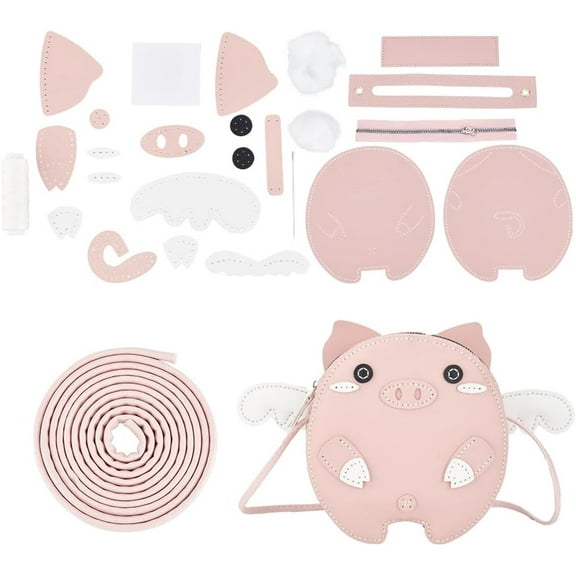 DIY Purse Sewing Kit DIY Crafts Lovely Shoulder Bag Sewing Materials Cute Animal Sewing Pattern Sewing Own Bag Kit for Beginners Handmade Purse Making Accessories Birthday Gift Pink Piggy