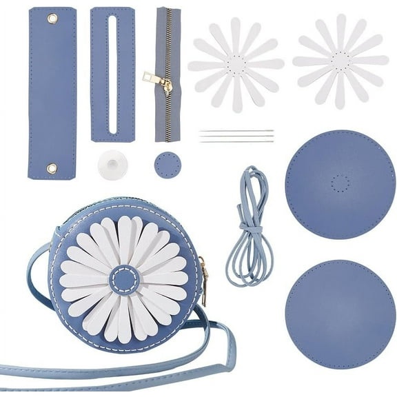 DIY Purse Sewing Kit DIY Crafts Lovely Shoulder Bag Sewing Materials Cute Flower Sewing Pattern Sewing Round Bag Kit for Handmade Purse Making Accessories Birthday Gift Blue Steel Blue 1set