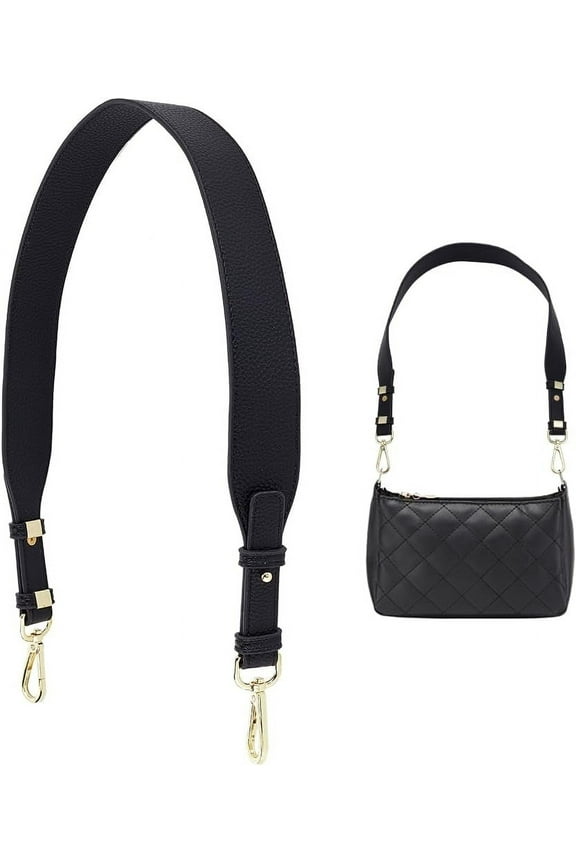 DIY Purse Strap Replacement 31Inch PU Leather Handbag Strap Wide Bag Shoulder Strap with Alloy Buckles for Underarm Bag Satchel Bag Tote Bucket Bag Black 0.7-1.6 Inch Wide DIY