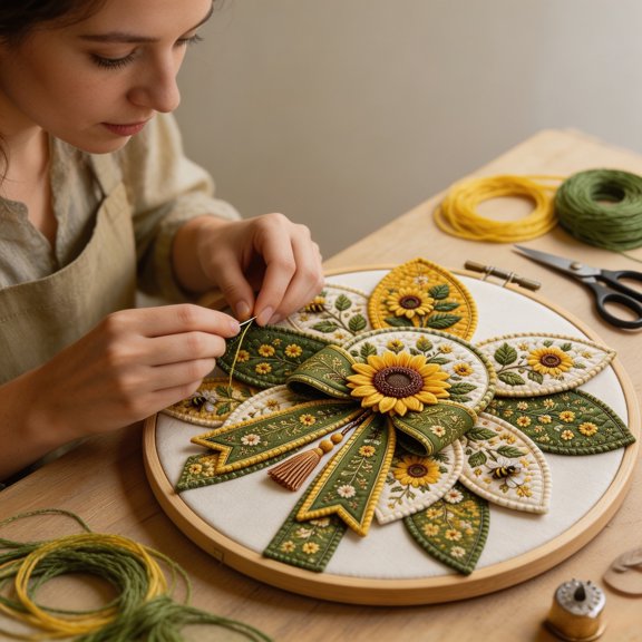 DIY Quilt Bow Sewing Kit, Handmade Craft Project, Assorted Floral Patterns, Beginner Needlework Set for Wall and Door Decor