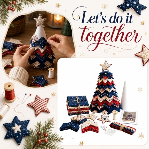 DIY Quilted Candy Cane Star Christmas Tree Kit, Farmhouse Style Tabletop Decor