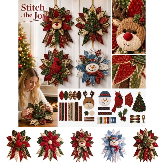 DIY Quilted Christmas Door Hanging Kit Festive Hanmade Sewing Fabric Set for Beginner Gift Decor