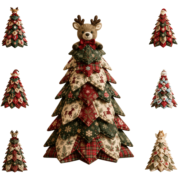 DIY Quilted Christmas Fabric Tree Kit, Beginner Friendly Sewing Craft Kit, Handmade Rustic Xmas Tree Making Kit for Christmas Mantel & Table Decor C