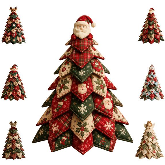 DIY Quilted Christmas Fabric Tree Kit, Beginner Friendly Sewing Craft Kit, Handmade Rustic Xmas Tree Making Kit for Christmas Mantel & Table Decor D