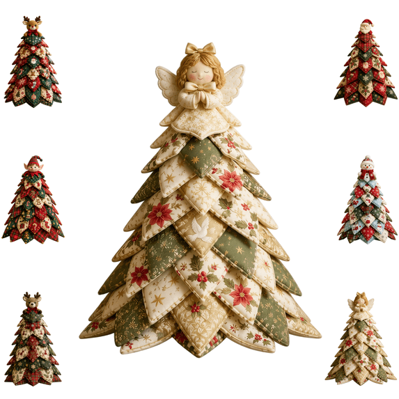 DIY Quilted Christmas Fabric Tree Kit, Beginner Friendly Sewing Craft Kit, Handmade Rustic Xmas Tree Making Kit for Christmas Mantel & Table Decor F