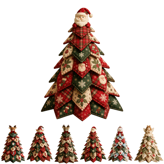 DIY Quilted Christmas Fabric Tree Kit, Multi Pattern Patchwork Craft Supplies, DIY Sewing Project Kit to Make Tabletop Christmas Tree for Indoor Home Decor D
