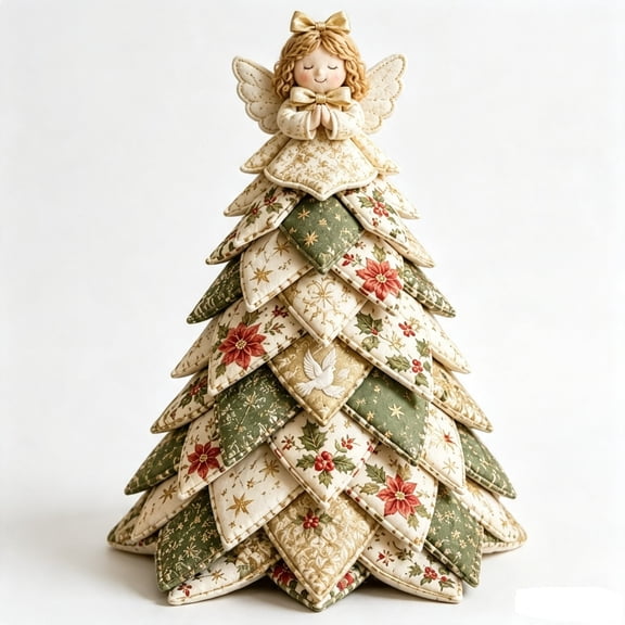DIY Quilted Christmas Tree Angel Topper 3D Patchwork Craft Kit Handmade Tabletop Holiday Decor Ornament(22cm)