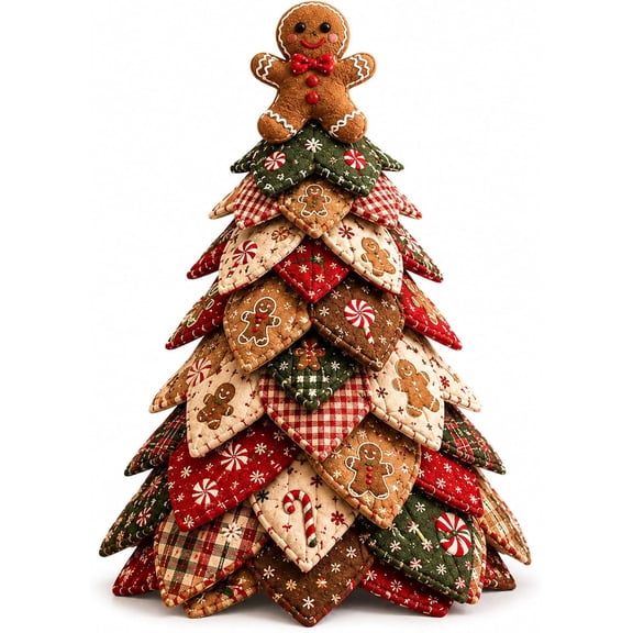 DIY Quilted Christmas Tree Kit, 3D Fabric Patchwork Craft Set, Beginner Friendly Handmade Ornament, Festive Tabletop Mantel Shelf Holiday Home Decor (Gingerbread Man)