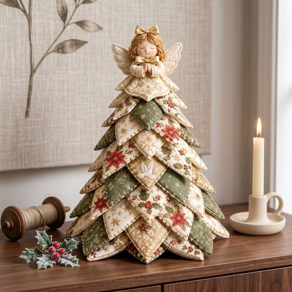 DIY Quilted Christmas Tree Kit, 3D Fabric Patchwork Craft Set for Beginners, DIY Christmas Tree Kit, 3D Fabric Patchwork, Quilting Craft, Handmade Tabletop Holiday Decor, Christmas Gift