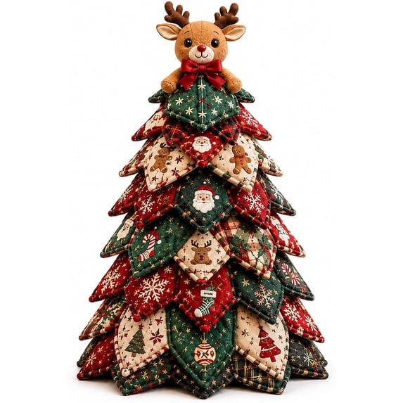 DIY Quilted Christmas Tree Kit, 3D Fabric Patchwork Craft Set for Beginners, Handmade Tabletop Christmas Holiday Decor Ideal for Home Mantel Table Office Display Christmas Decorations Gifts