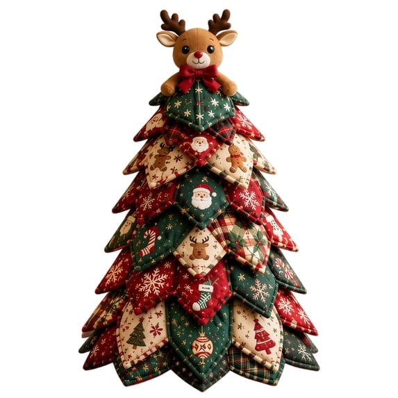 DIY Quilted Christmas Tree Kit, 3D Fabric Patchwork Craft Set for Beginners, Handmade Tabletop Holiday Xmas Decor, Ideal for Home Mantel Table Office Display, #C