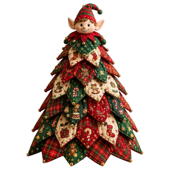 DIY Quilted Christmas Tree Kit, 3D Fabric Patchwork Craft Set for Beginners, Handmade Tabletop Holiday Xmas Decor, Ideal for Home Mantel Table Office Display, #F