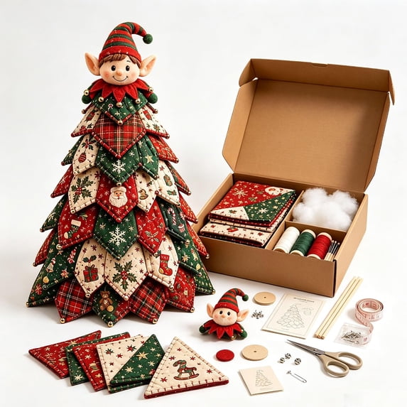 DIY Quilted Christmas Tree Kit, 3D Fabric Patchwork Craft Set (Christmas Elf)