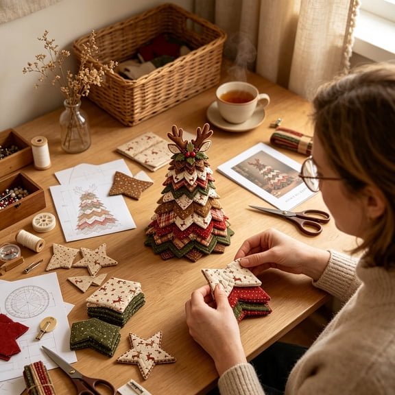DIY Quilted Christmas Tree Kit, 3D Fabric Patchwork Craft Set, DIY Christmas Tree Kit, 3D Fabric Patchwork, Quilting Craft, Handmade Tabletop Holiday Decor, Christmas Gift