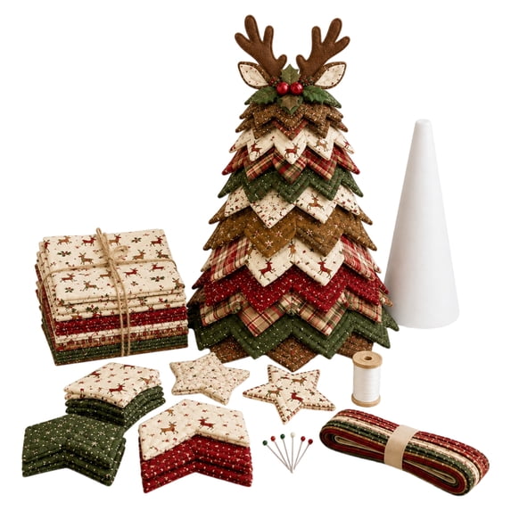 DIY Quilted Christmas Tree Kit Complete Sewing Set with Pattern Instructions, Beginner Friendly Fabric Craft for Adults Teens,D