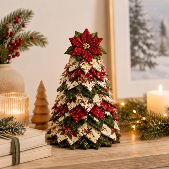 DIY Quilted Christmas Tree Kit Complete Sewing Set with Pattern Instructions, Beginner Friendly Fabric Craft for Adults Teens,E