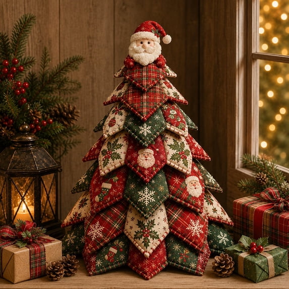 DIY Quilted Christmas Tree Kit Complete Sewing Set with Pattern Instructions, Beginner Friendly Fabric Craft for Adults Teens