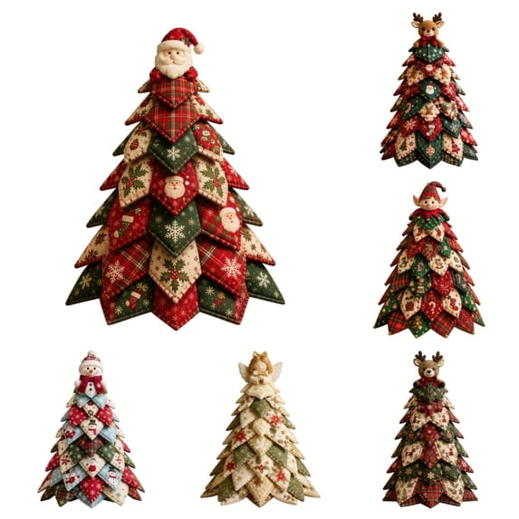 DIY Quilted Christmas Tree Kit, DIY Holiday Patchwork Sewing Craft Kit, 3D Fabric Patchwork Craft Set, Handmade Christmas Home Decor for Mantel Table Office Display, Gifts for Quilting Lovers (#F)
