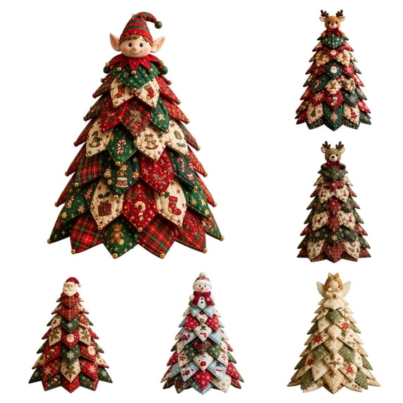 DIY Quilted Christmas Tree Kit, DIY Holiday Patchwork Sewing Craft Kit, 3D Fabric Patchwork Craft Set, Handmade Christmas Home Decor for Mantel Table Office Display, Gifts for Quilting Lovers (#B)