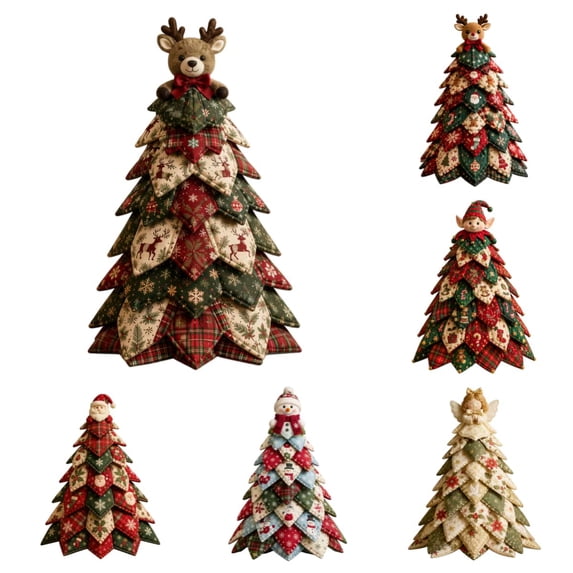 DIY Quilted Christmas Tree Kit, DIY Holiday Patchwork Sewing Craft Kit, 3D Fabric Patchwork Craft Set, Handmade Christmas Home Decor for Mantel Table Office Display, Gifts for Quilting Lovers (#C)