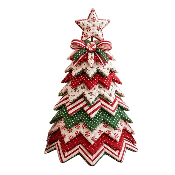 DIY Quilted Christmas Tree Kit, Fabric Quilting Patchwork Handmade, 3D Layered Ornament Sewing Set Gift for Adults, C