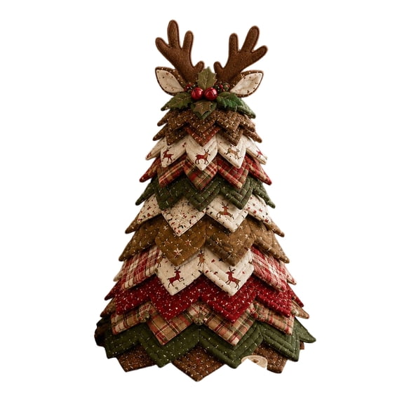 DIY Quilted Christmas Tree Kit, Fabric Quilting Patchwork Handmade, 3D Layered Ornament Sewing Set Gift for Adults, D