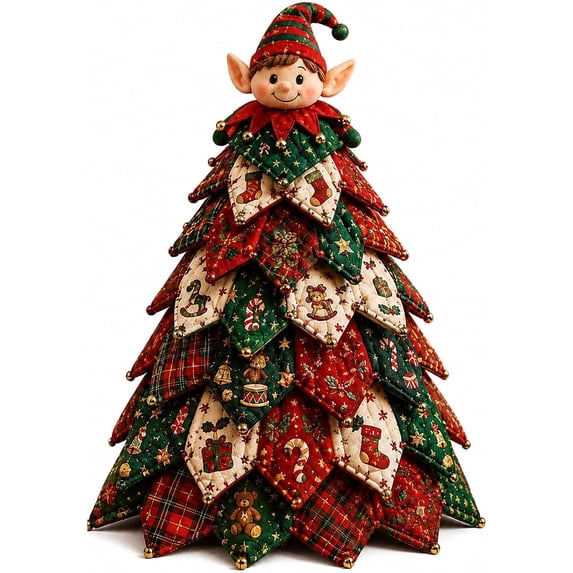 DIY Quilted Christmas Tree Kit, Handmade Christmas Tree Craft Kit, 3D Fabric Patchwork Christmas Quilt Tabletop Christmas Decorations, Holiday Home Decor Christmas Gift for All Ages