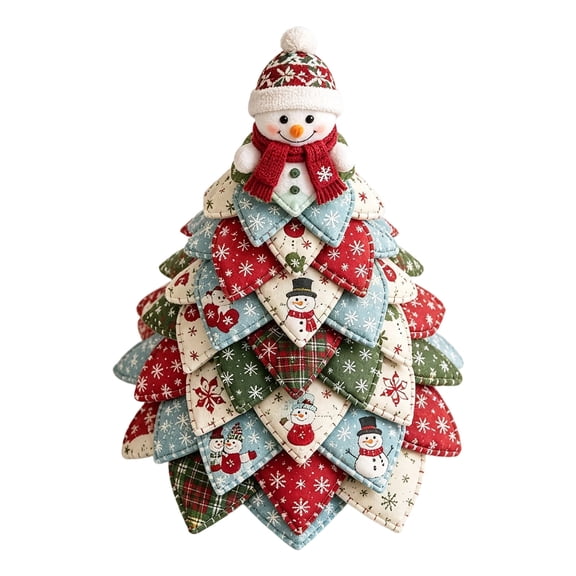 DIY Quilted Christmas Tree Kit Handmade Fabric Holiday Decor Patchwork Sewing Craft with Plaid Snowflake Snowman Pattern and Snowman Topper Home Mantel Table Office Display (Snowman)
