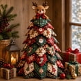thumbnail image 1 of DIY Quilted Christmas Tree Kit Handmade Fabric Tabletop Holiday Decor, Patchwork Craft with Character Topper for Mantel Shelf, 1 of 10