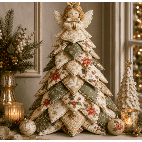 DIY Quilted Christmas Tree Kit, Reusable Holiday Decoration, Handmade Patchwork Tabletop Tree to Display Year After Year