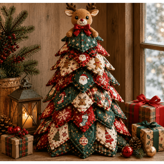 DIY Quilted Christmas Tree Kit, Reusable Holiday Decoration, Handmade Patchwork Tabletop Tree to Display Year After Year