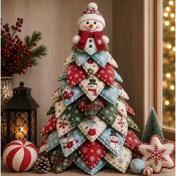DIY Quilted Christmas Tree Kit, Snowman DIY Tree Patchwork Kit, DIY Seasonal Craft Kit for Christmas Party Table Decoration