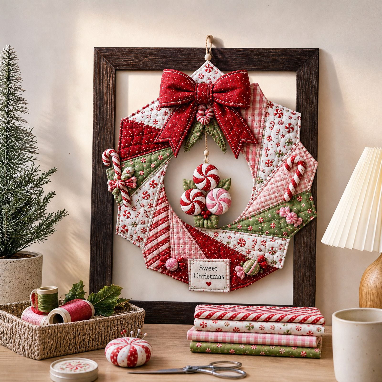 DIY Quilted Christmas Wreath Making Kit,Fabric Patchwork Wreath Craft