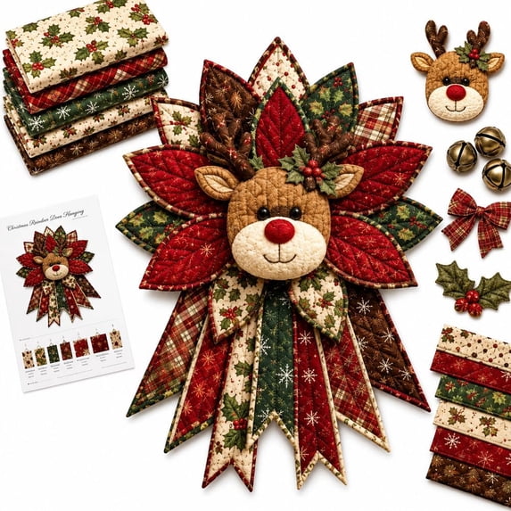 DIY Quilted Door Hanger Kit Handmade Patchwork, Fabric Sewing Craft Adults, Wall Decor, Beginner Quilting Cotton , New Home Decoration