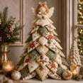 thumbnail image 1 of DIY Quilted Fabric Christmas Tree Kit, Fabric Christmas Tree Decoration Kit, Patchwork Holiday Craft Project with Layered 3D Design for Tabletop Home and Mantel Decor,Golden Angel, 1 of 6
