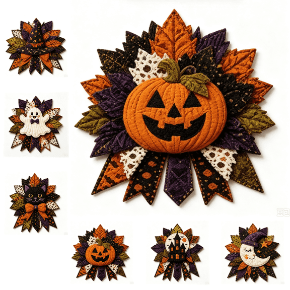 DIY Quilted Halloween Door Hanger Kit, Spooky Themed Fabric Craft Patterns, Handmade Decoration Making Set for Door Wall Window and Party Display (Pumpkin)