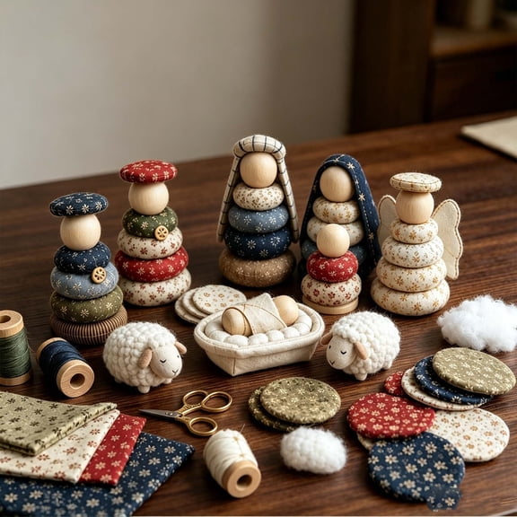 DIY Quilted Nativity Scene Set Fabric Figurines Manger Kit Handmade Christmas Tabletop Decoration