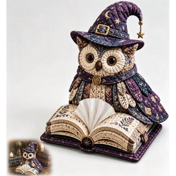DIY Quilted Owl Tissue Box Cover Sewing Kit – Patchwork Fabric Animal Holder, Handmade Craft for Adults, Creative Home Decor Gift, Fun Sewing Project