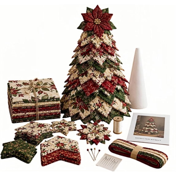DIY Quilted Santa Christmas Tree Kit, Christmas Fabric Patchwork Craft Kit, Handmade Christmas Quilt Tabletop Tree Decor, DIY Patchwork Kit Holiday Sewing Craft(B)