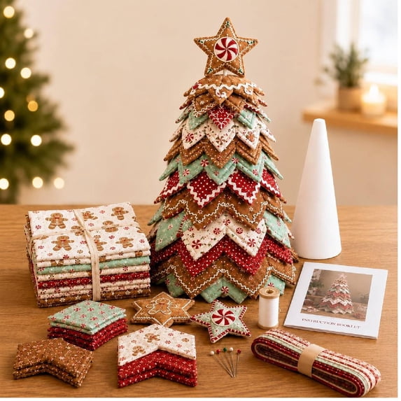 DIY Quilted Santa Christmas Tree Kit, Fabric Patchwork Set, Handmade | Holiday Tabletop Decor, Layered Ornament, Sewing Craft for Adults, Snowman Tree, Charming Quilting Gift(B)