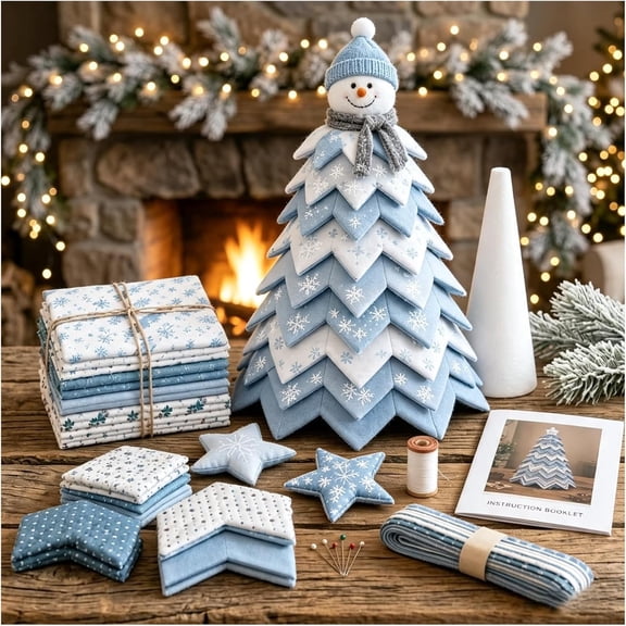 DIY Quilted Santa Christmas Tree Kit, Kinusaga Fabric Art Kit, 3D Fabric Patchwork Craft | Holiday Patchwork Sewing Craft Kit Layered Ornament,Sewing Craft for Adults,Charming Quilting Gift