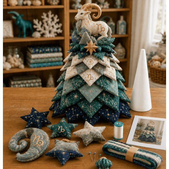 DIY Quilted Zodiac Tree Kit, Beginner Friendly Handmade Tabletop Ornament