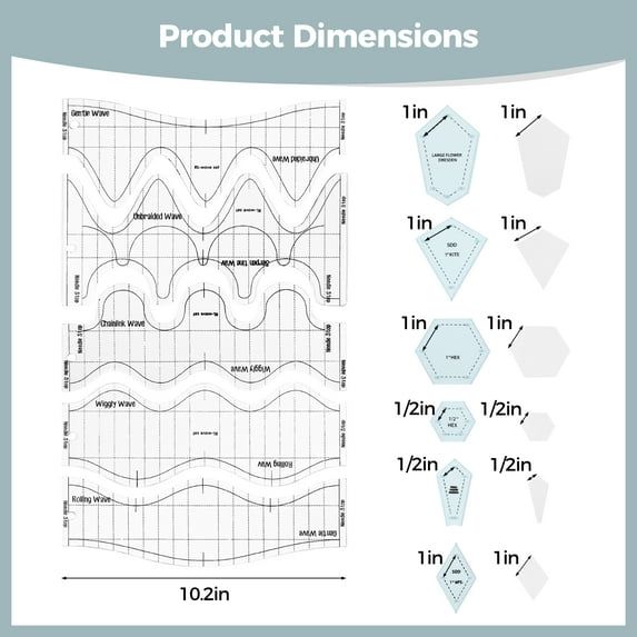 11Pcs Quilting Templates Set, Includes 5 Acrylic Wave Rulers, 6 ...