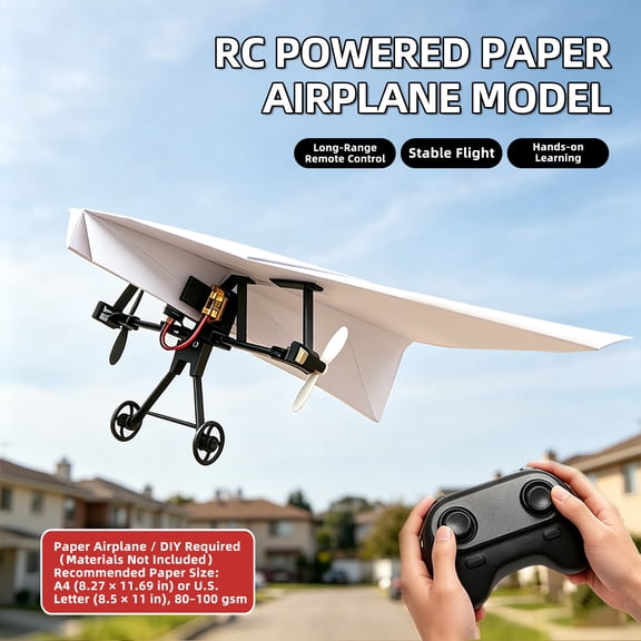 DIY RC Paper Airplane Kit, Gyro Stabilized Remote Control Glider with Dual Propellers, Lightweight Fixed Wing Flying Toy for Beginners Flyers and Hobbyists-No Paper Plane Included